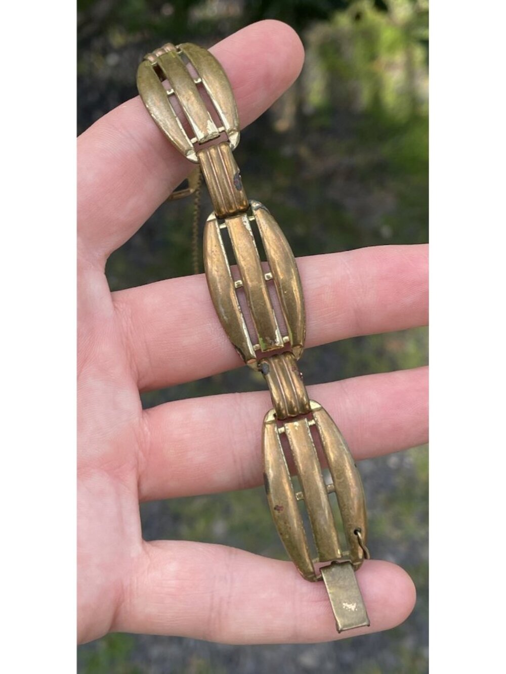 Pre-WW2 1930s Monet Jewelers Gilt Brass Art Deco Bracelet RETRO Vintage Jewelry